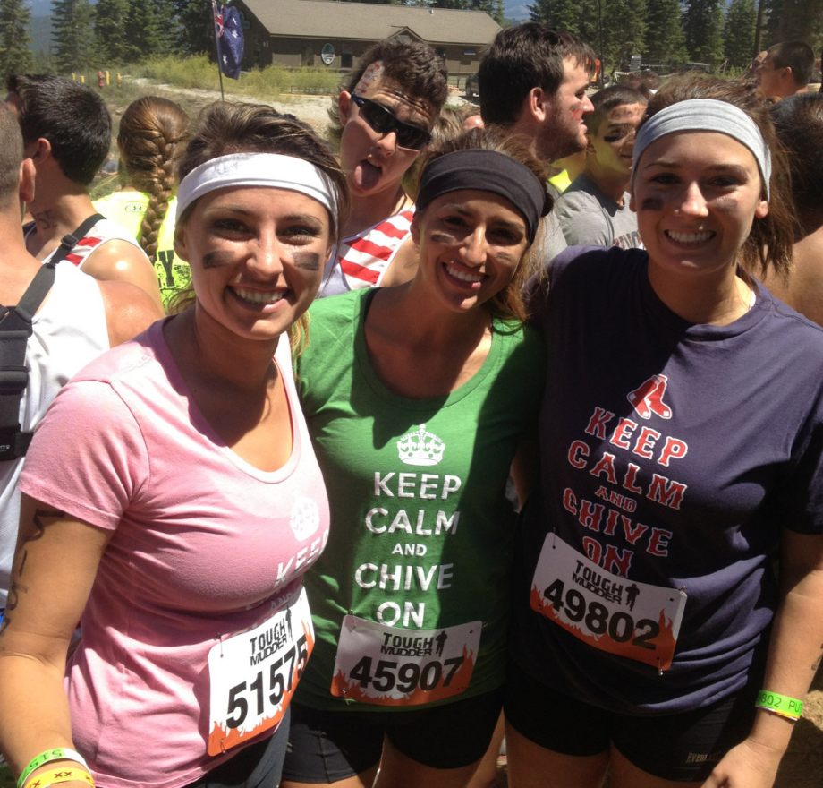 girls in keep calm shirts running a race or marathon with black face paint