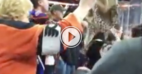 Player scores a hat trick, and off comes grandma's bra! (Video)