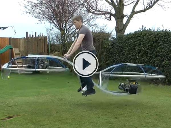 What a creation, it's a unhinged flying bike/human blender but unbelievably it gets off the ground and actually FLIES.