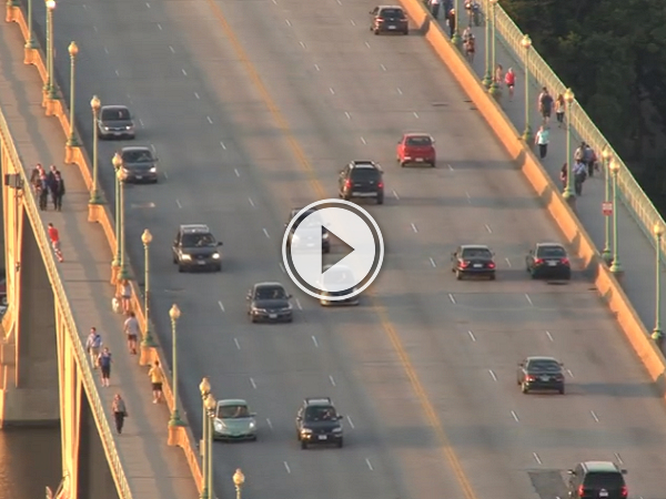 Cars traveling at high speed on a fly-over