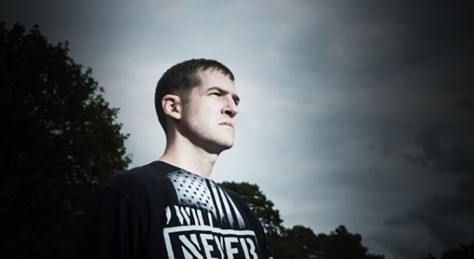 An image of a combat veteran staring into the sun for a paper advertisement