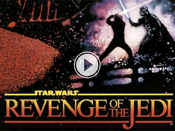 A 'Star Wars- Revenge of the Jedi' poster showing Darth Vader fighting a person with a light saber!