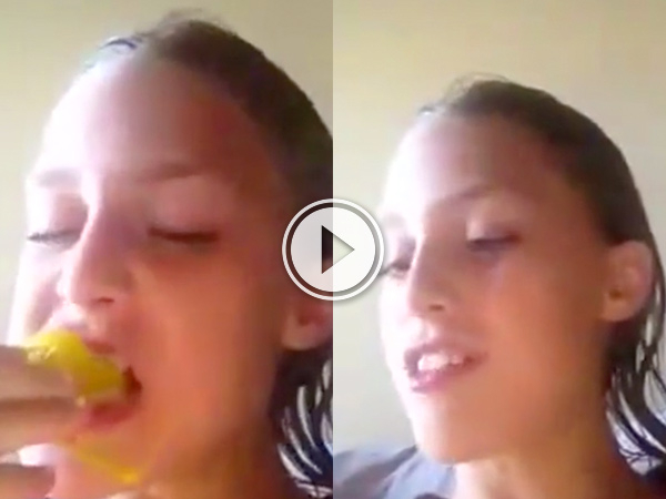 Girl eats a pepper and her eyes get sprayed with its juice.