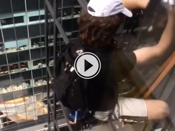 Footage of the man who scaled Trump Tower from inside the building