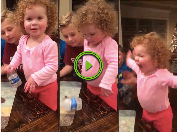 Adorable celebration when this girl does a bottle flip (Video)