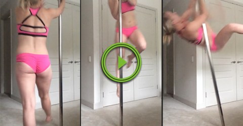 Pole dancer takes a tumble