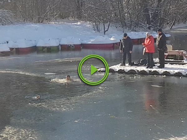 Russian man jumps into freezing water to rescue dog
