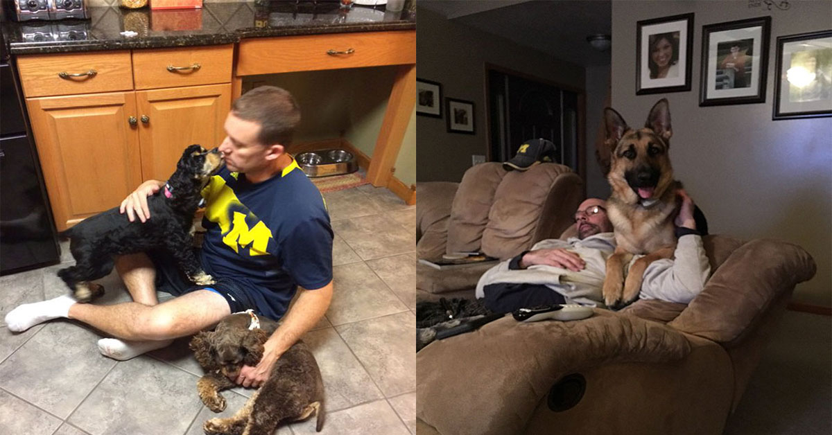 Dads cuddling with dogs (28 Photos)