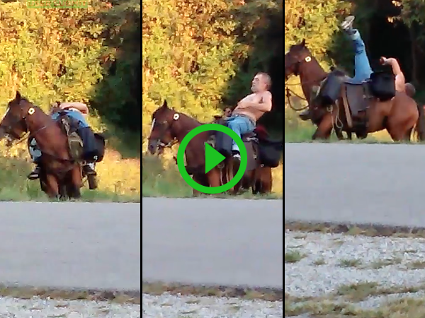 Man on horse is too drunk to ride and falls (Video)