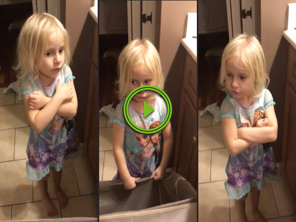 Little girl gets confronted about opening presents too early