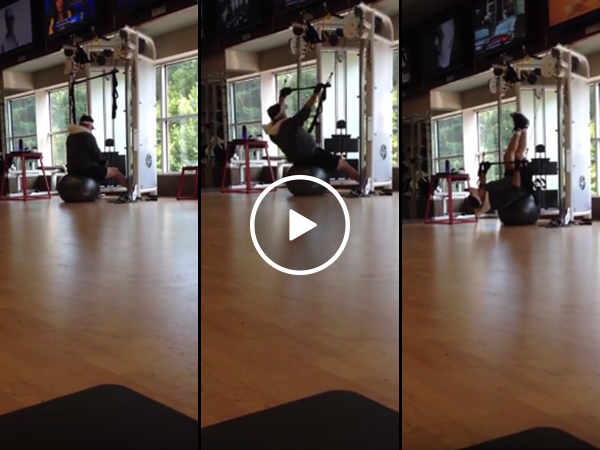 Man tries bizarre new workout with seated cable row machine (Video)
