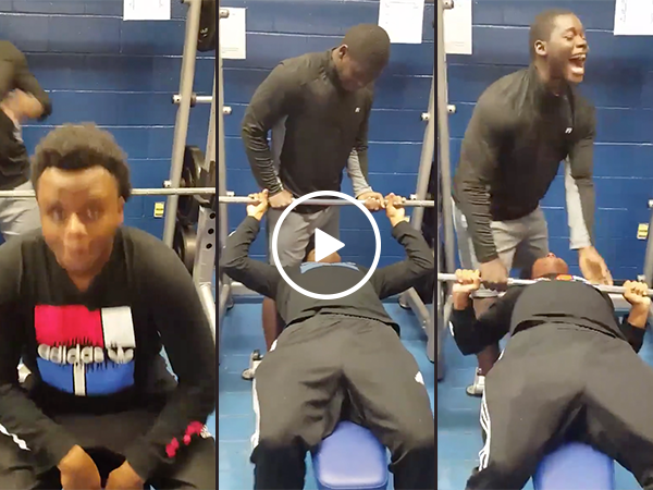 Kid lets out fart trying to bench press (Video)