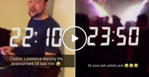 Guy tries turning in his Final, friends have other plans... (Video)
