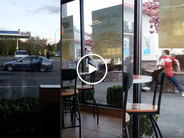 Kid gets kicked in face outside of fast food restaurant