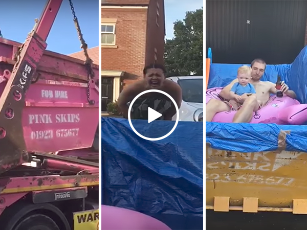 Innovative husband uses dumpster as a swimming pool (Video)