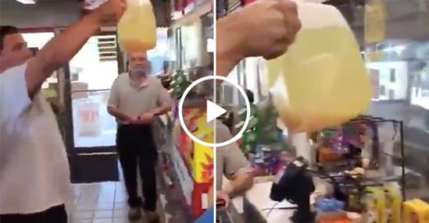 Guy confronts gas station