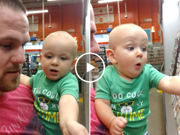 Baby gets excited while paint shopping
