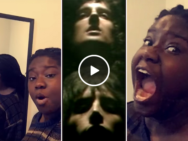 Girl gives energetic performance of Bohemian Rhapsody using mirror