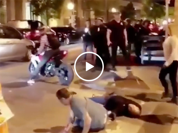 Two drunk guys get knocked out by biker