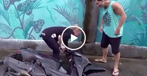 Lady Tries to Do Parkour with Motorcycle and Fails Miserably