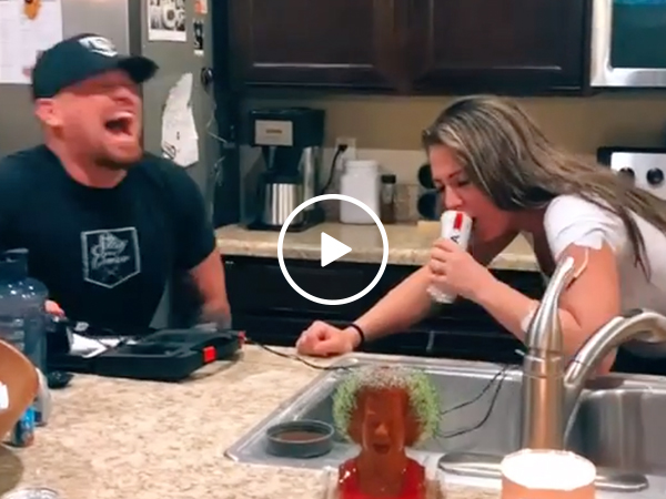 Electroshocking your wife while she chugs, what could go wrong? (Video)
